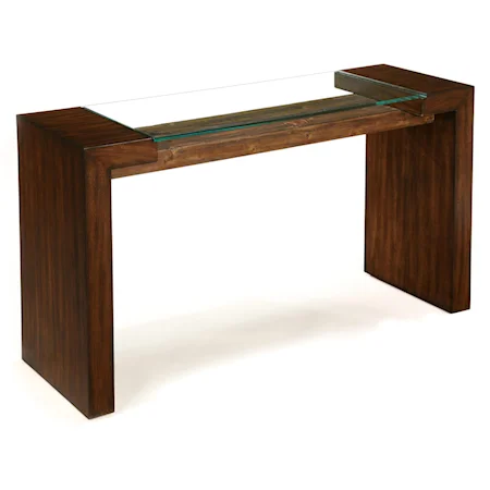 Rectangular Console Table with Front-to-Back Legs and Glass Top